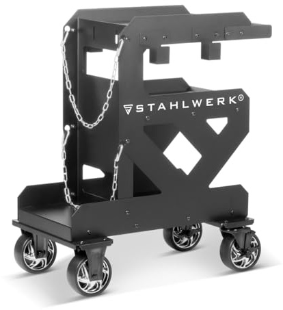 STAHLWERK Carro de soldadura de 3 niveles (SW-600-ST) – 60 × 38 × 76 cm (L × W × H), ruedas de goma de larga duración, grosor de pared de 1,5 mm, soporte para mangueras y cables, incluye cadena de