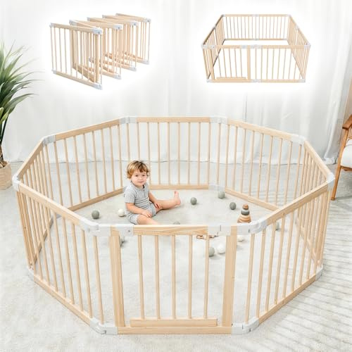 Laufstall Baby Holz, Faltbares Laufgitter für Babys & kinder 141×141×61 cm