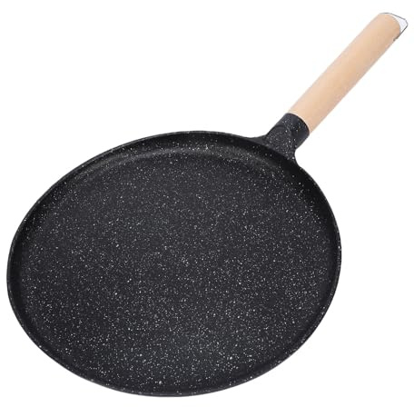 Acouto Nonstick Grillpanna, Aluminiumlegering med Dubbelskiktsbeläggning, Bekvämt Trähandtag, Perfekt för Pannkakor och Crepes (Svart)