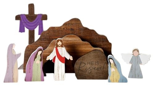 Scena della Resurrezione di Cristo - Set di ornamenti a croce in legno Ornamento da tavolo religioso tombale di Gesù | Uso ideale Regalo cristiano Home Office Educazione religiosa Natività di N