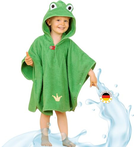 Smithy Badeponcho für Kinder & Babys aus kuscheliger Frottee Baumwolle - Liebevoller Badetuch Poncho mit Kapuze für Mädchen & Jungen - Kinderponcho Kapuzenhandtuch Froschkönig