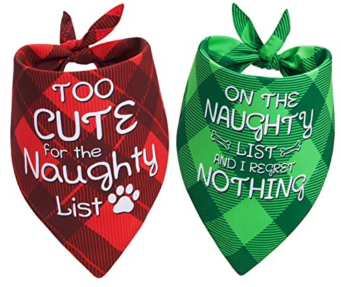Earus Christmas Dog Bandanas Funny, Dog Christmas Scarf 2 Packs, Pets Festive Plaid Décor for Medium Large Dogs