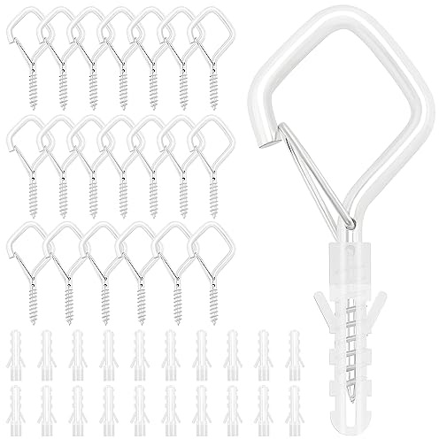 VooGenzek 20 St Q-Hanger Skruvkrokar, Utomhuskrokar för Skruvning, Takkrokar med Säkerhetsspänne, för Växtkorgar Fågelhus Vindspel ljusslingor (Vit)