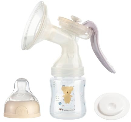 Bebeconfort Tiralatte Manuale, Tiralatte in Silicone, Kit Tiralatte Manuale, con Biberon 150 ml incluso, Colore Sand