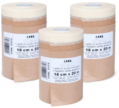 PENNELLIFICIO 2000 | Juego de 3 rollos de papel con cinta adhesiva para enmascarar, protección de paredes, zócalos, muebles, dimensiones 18 cm x 20 m, fabricado en Italia