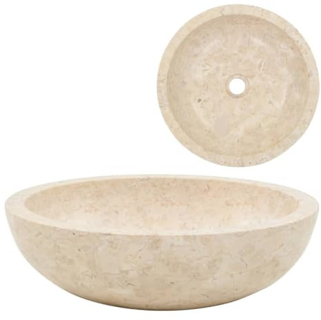 FOZICV Waschbecken Creme 40x40x12 cm Marmor Lavabo Aufsatzbecken Spülbecken Rund Waschbecken Rund Waschbecken Marmor Waschtisch Marmor Aufsatzwaschtisch Washbasin