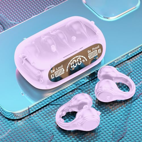 Wireless Ear Clip Conduction Headphones for iOS & Android,Bluetooth 5.3 Earbuds for Men Women Waterproof Open Ear Headphones 8D Surround Sound,Binaural Separation for Sports Driving Working (Pink)