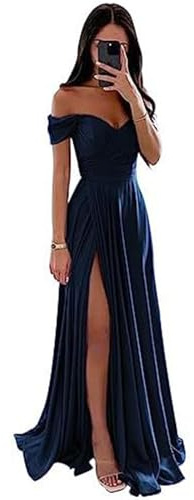 ECDAHICC axellös brudtärneklänning för kvinnor i satin, lång slits, elegant formell aftonklänning i A-linje, bröllops- och festklänning