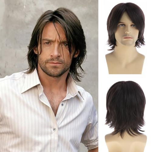 Dsimeig hommes perruque courte droite brune perruque naturelle synthétique de remplacement latéral perruque