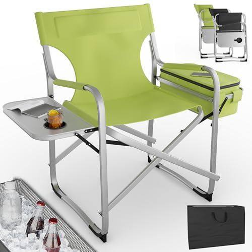 Onbest Campingstuhl mit extra Kühlfach, Klapptisch & Getränkehalter – faltbar – bequem gepolstert – bis 150 kg belastbar – Klappstuhl kompakt & leicht mit Tasche – Faltstuhl in 2 Farben (Grün)