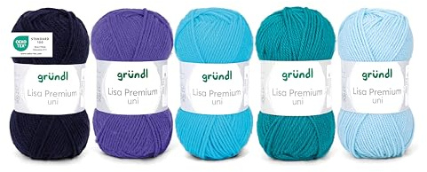 Gründl Filato Lisa Premium uni 5 gomitoli da 50 g, Navy-Turchese