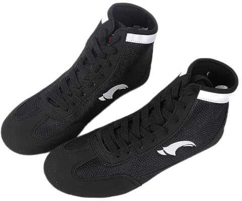 Scarpe da Boxe Scarpe da Boxe Scarpe da Wrestling Scarponi da Boxe Leggeri per Sport da Combattimento Scarpe da Sollevamento Pesi Stivali da Wrestling, Scarpe da Wrestling Antiscivolo-Black||36EU