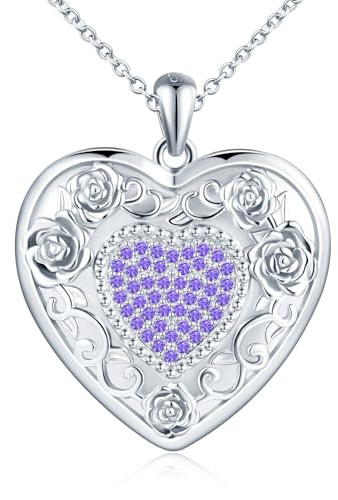MICMIF Argento 925 Foto Medaglione Cuore con Fiore di Rosa Zirconi Collana Donna Ragazze Ciondolo Portafoto Personalizzata, Collana Locket Vinatge Apribile per 2 Foto, Catena 45+5cm