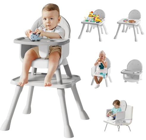 6 in 1 Baby High Chair for Babies and Toddlers, Booster Seat, Kids Learning Table & Chair (Grey)