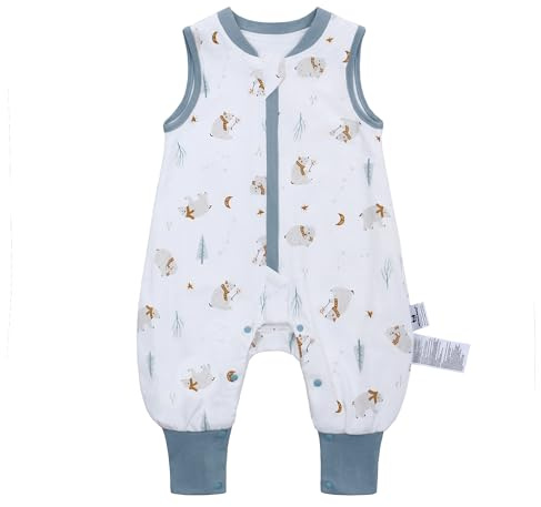 Babysovsäck med fötter 1,0 ToG perfekt för vår och höst, babysovsäck 100 % bomull, året runt-komfort för ditt barn (björn, L/85–95 cm)
