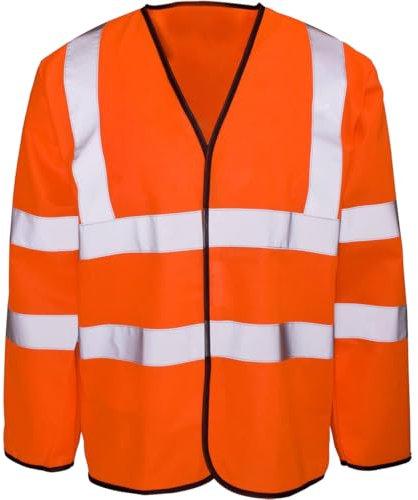 Warnweste für Herren, hohe Sichtbarkeit, reflektierende Streifen, lange Ärmel, Warnweste, Orange, 3XL