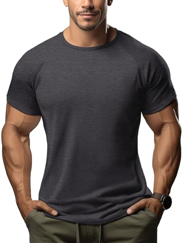 ineepor Merino Shirt Herren Slim Fit Extra lang Kurzarm Funktionsshirt Sportshirt Wandershirt UPF 50+ Kühlung Atmungsaktiv Schnelltrocknend Geruchshemmend Anti Schweiß Unterhemd, Gym Fitness Trekking
