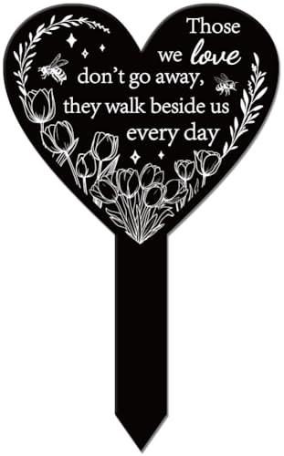 GLOBLELAND Estaca de jardín con forma de corazón de abeja de tulipán, estaca conmemorativa para cementerio, estaca de acrílico para tumba, estaca impermeable de condolencias para patio, tumba,