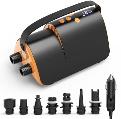 Accwork 20PSI Electric SUP Air Pump, Paddle Board Pump with Inflation & Deflation, Auto-Off, 12V DC Car Connector, 7 nozzles for Inflatable Sup Boards, Boats, Mattress