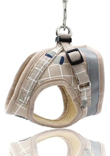 Hundegeschirr Set S – Verstellbar & Reflektierend – Atmungsaktives Welpen Geschirr mit Leine für Kleine Hunde – Geschirr Hund, Khaki