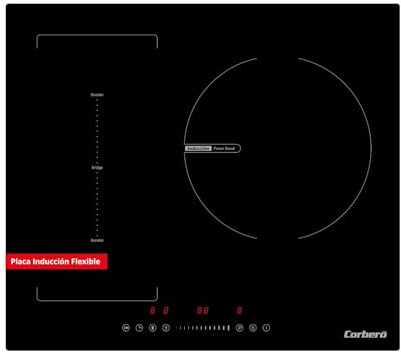 Corberó - Placa de Inducción | CCIG373FLEX | 60cm | 3 Zonas con Zona Flex | 7300W | Control Táctil Slider | 9 Niveles | 3 Booster | Temporizador | Desconexión automática | Cristal Ilva
