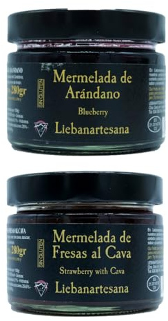 LIEBANARTESANA - Mermeladas Artesanales Pack 2x280g | Arándano de Cantabria + Fresas al Cava | Producto Natural y Tradicional de Cantabria