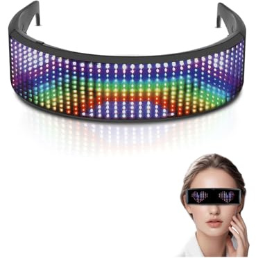 Gugxiom Divertidas gafas LED, gafas de fiesta LED, control de aplicaciones, imagen DIY, decoración luminosa recargable por USB, gafas luminosas únicas para danza de barba, fiesta de Halloween