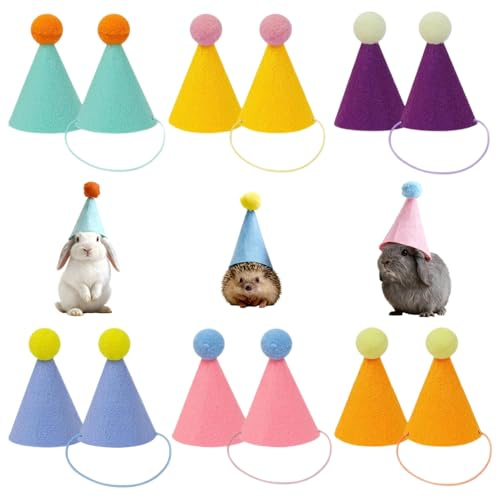 Mini Cappelli da Festa per Animali, 12 Pezzi Piccoli Cappellini da Compleanno per Cani Gatti con Chiusura a Scatto, Copricapo Multicolore, Include un Cordino da 42 cm, per Piccoli Animali