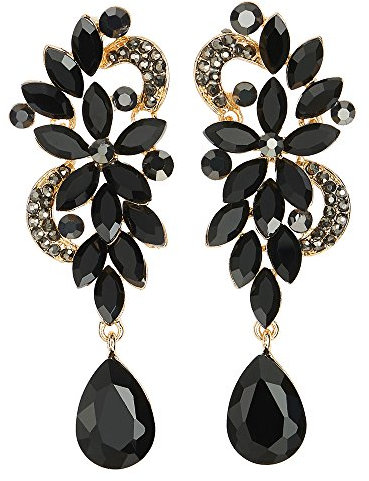 Art Déco Noir Strass Cristal Cluster Chandelier Lustre Floral Larme Long Statement Déclaration Boucles d'oreilles