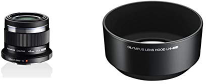 Olympus V311030BE000 - Objetivo para Micro Cuatro Tercios (Distancia Focal Fija 45mm, Apertura f/1.8-1,8) Color Negro + LH-40B - Parasol para Objetivos M.Zuiko Digital 45 mm 1:1.8, Negro