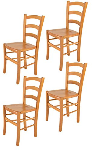 t m c s Tommychairs - Set 4 sillas Venice para Cocina y Comedor, Estructura en Madera de Haya Color Miel y Asiento en Madera
