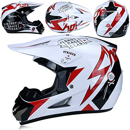 MRDEER Casque Motocross, Adulte Off-Road Helmet avec des Gants Masque Lunettes, Casque Tout-Terrain Casque Unisexe Casque Cross VTT Casque pour Homme Femmes Protection de La Sécurité des,E,M