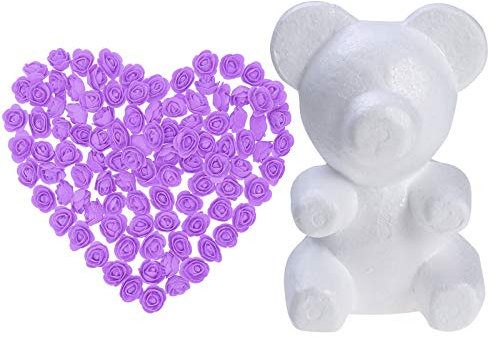 Holibanna 3,5 cm Kunstschaum Rosenkopf 100 Stück mit Modellierschaum Lavendel Bär