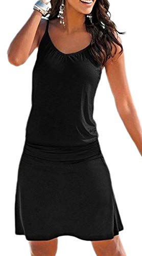 JFAN Copricostume Donna Mare Vestito Senza Maniche Bikini Cover Up Abito da Spiaggia Tropical Causal,Nero M