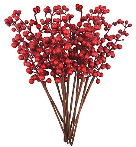 Jmkcoz 12 Pack Artificial Red Berry Stems Branches, Fake Burgundy Berry Picks Holly Berries for Christmas Tree Xmas Valenintes Wreath Decorations Floral Arrangements Home Holiday DIY Crafts Decor