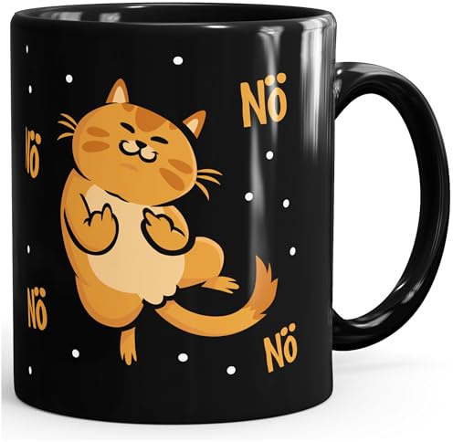 MoonWorks® Kaffee-Tasse Katze Nö Mittelfinger Fuck you Bürotasse lustige Kaffeebecher Schwarz Keramik-Tasse