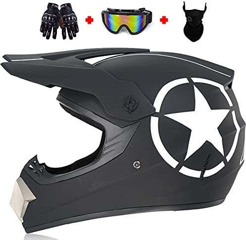 Casque de Motocross, Casque de Motocross Pour Enfants, Casque Downhill pour Enfants, Ensemble de Moto pour Enfants avec Goggle/Gants/Masque, Certification ECE et DOT,B,M