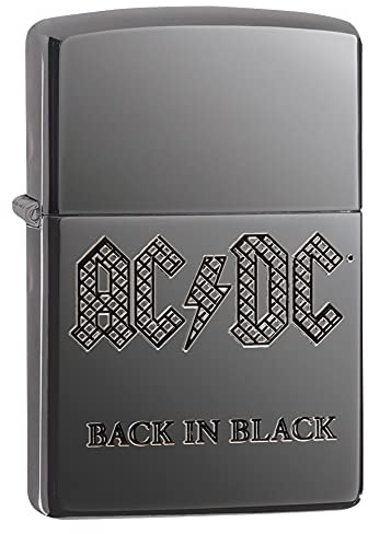 Zippo Briquet Tempête - Design AC/DC avec Gravure - Finition Armor Black Ice - Rechargeable - Réutilisable - Design Coupe-Vent - Coffret Cadeau Fabriqué aux États-Unis