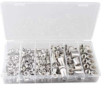 HALJIA 190 Pièces Écrous Aveugles Écrou de Rivet en Aluminium Insert Fileté Écrou à Sertir Tête Plat M3 M4 M5 M6 M8 M10
