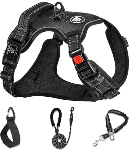 NESTROAD Svart Sele Hund, Anti Drag Liten Hundsele och Koppel Sats, Storlek S för Hundsele Valp av Nacke 28~38CM Bröst 38~53CM, No-Choke Reflekterande Husdjurstillbehör för Träning Gående