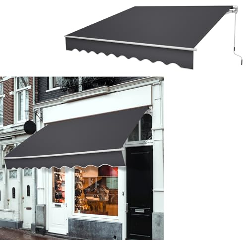 YUENFONG Tenda da sole in alluminio, 300 x 250 cm, con manovella, impermeabile, anti UV, protezione solare per giardino, terrazza, esterno, grigio scuro