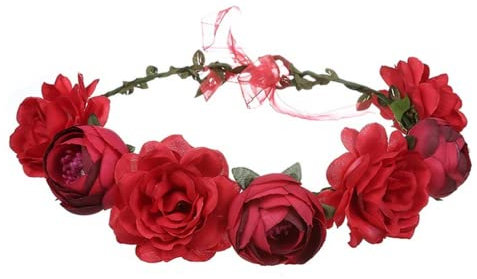 Flower Crown,Floral Garland Headbands Boho Rose Head Band Women Lady Girl Hairband for Hat Ornament Party Festival Beach Travle Bridal Wedding Hair Accessories Red