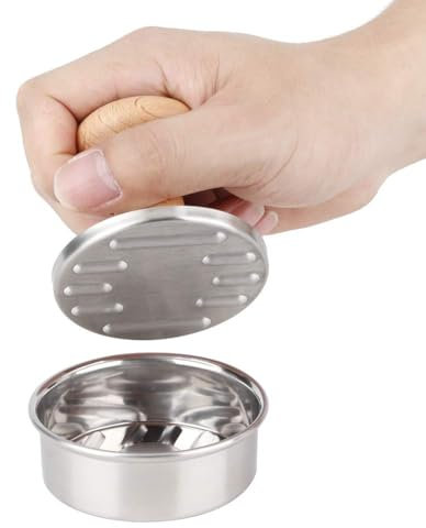 HERCHR Burgerpresse Edelstahl, BBQ Burgerpresse Edelstahl Burger Smasher Burger Pattie Presse, Antihaft Hackfleischpresse Perfekter Pattie Maker Mit Holzgriff 7,8 cm/3,1 Zoll