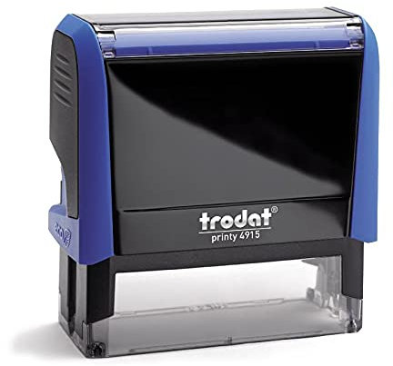 Trodat Printy 4915 – max. 10zeiliger Stempel mit Wunschtext personalisieren, hier gleich online gestalten Gehäusefarbe blau – Firmenstempel, Adresstempel, mit Wunschtext - 69X24 mm – 7 Zeilen