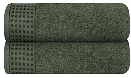 GLAMBURG Baumwolle 2er-Pack Oversized Badetuch-Set 70 x 140 cm, große Badetücher, Ultra saugfähig, kompakt, Umweltfreundlich und 100% recycelbar, schnell trocknend und leicht, Olivgrün