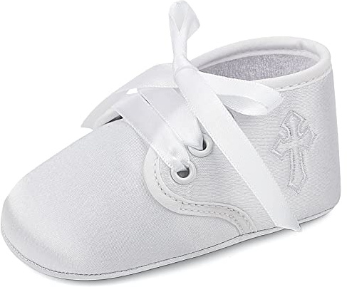 LACOFIA Baby Boys Girls Christening Shoes White Soft Sole Infant Baptism Crib Shoes Prewalkers 3-6 Months