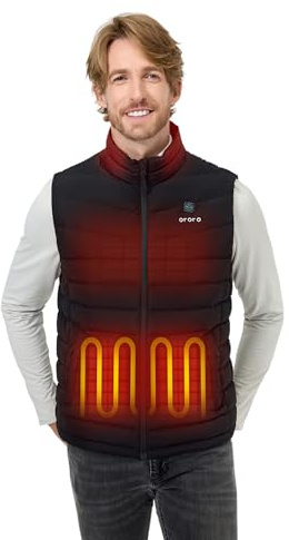 ORORO Men's Heated Down Gilet with 4800mAh Power Bank, Lightweight Heated Vest with 800 Fill Power Down (Neutral Black,M)