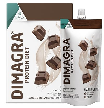 Dimagra Protein Diet - Integratore Proteico Pronto da Bere per Dieta Chetogenica e Controllo del Peso - Low Carb, Alto Contenuto Proteico - Gusto Cioccolato - 7 Pouch da 220 g