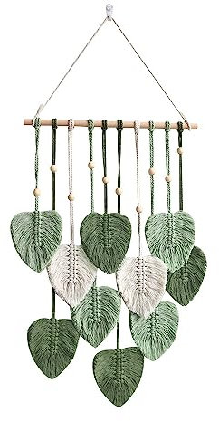 Betylifoy Makramee Wandbehang Wandteppich Boho Deko Makramee Wandteppich mit Holzperlen und Grün Blätter Tapisserie Wandbehang Boho für Schlafzimmer Kinderzimmer Wanddeko
