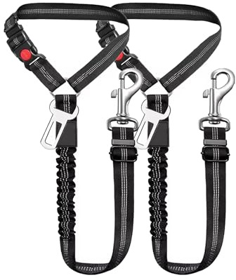 Purrfect Doggy Adjustable Dog Car Headrest Seat Belt Pack of 2 Restraint for Dogs | Durable & Elastic Nylon Pet Universal Fit Safety Belt with Bungee | Safety Harness Travel Accessories for Dogs